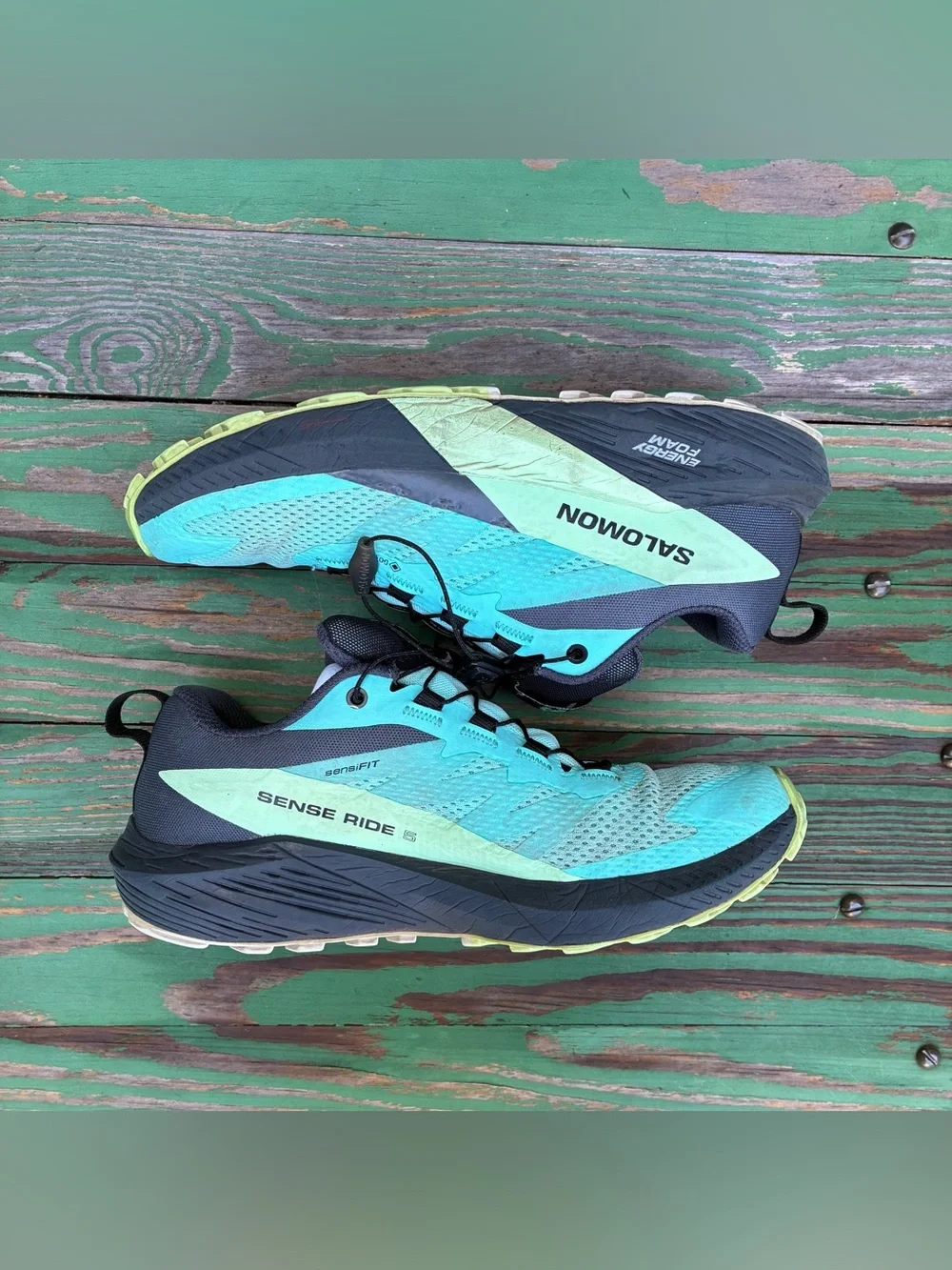 Salomon Womens Sense Ride 5 GTX Sneakers Sz 8 Trail Running Shoes Turquoise